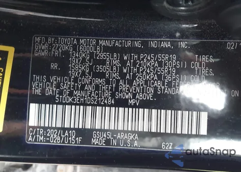 2013 Toyota Highlander Limited V6 from USA, damaged, VIN 5TDDK3EH1DS212484